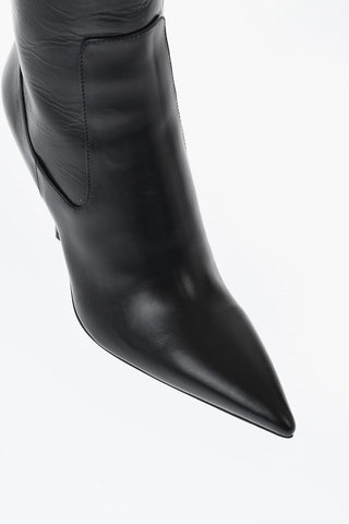 Leather Point-Toe Ankle Boots with Side Zip, 11cm Heel