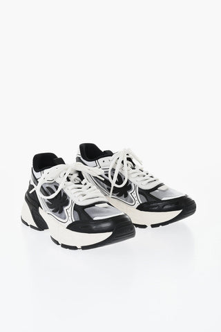 Leather and Fabric Two-Tone Low-Top Sneakers with Monogram