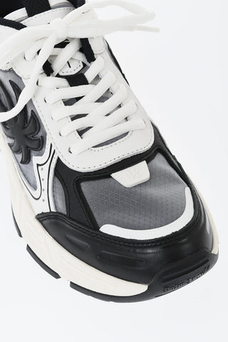 Leather and Fabric Two-Tone Low-Top Sneakers with Monogram