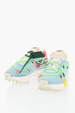 OFF-WHITE 테크니컬 메시 소재 로우탑 스니커즈 WAFFLE RACER 가죽 장식과 스터드 효과 밑창