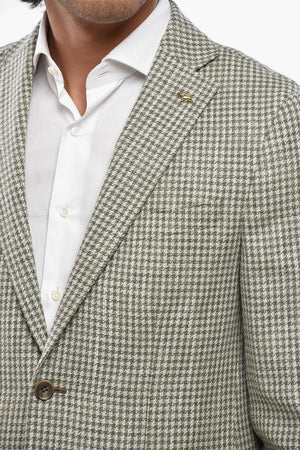 CC COLLECTION Virgin Wool Blend Houndstooth Blazer With Flap Pockets
