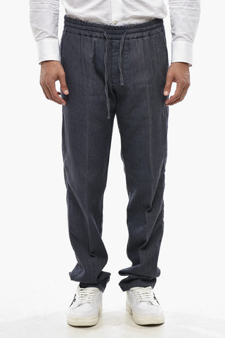 ID Pantaloni in Misto Cotone Herringbone con Elastico in Vita