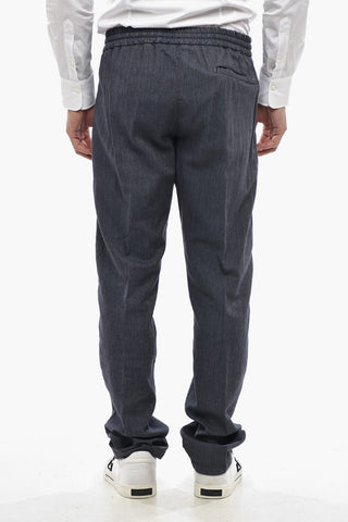 ID Pantaloni in Misto Cotone Herringbone con Elastico in Vita