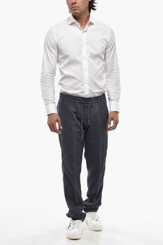 ID Pantaloni in Misto Cotone Herringbone con Elastico in Vita