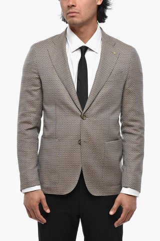 CC COLLECTION Semi-lined Wool-Blend Blazer with Geometric Pattern