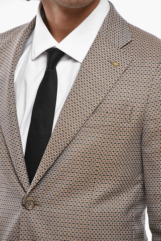 CC COLLECTION Semi-lined Wool-Blend Blazer with Geometric Pattern