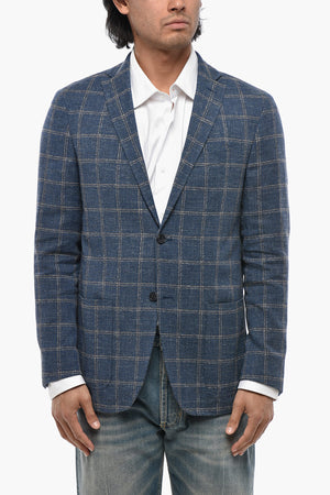 Halbgefütterter Blazer aus Baumwollmischung mit Windowpane-Muster
