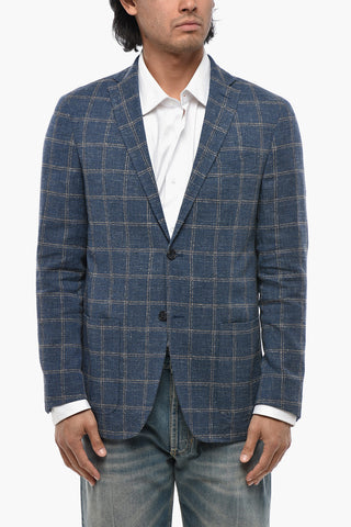 Cotton-Blend Half-Lined Blazer with Windowpane Pattern