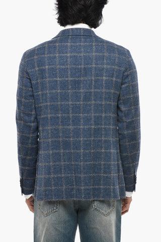 Cotton-Blend Half-Lined Blazer with Windowpane Pattern