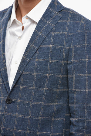 Halbgefütterter Blazer aus Baumwollmischung mit Windowpane-Muster