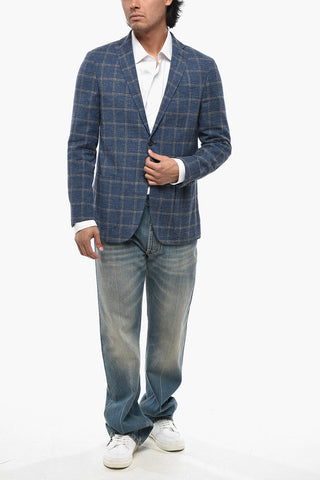 Cotton-Blend Half-Lined Blazer with Windowpane Pattern