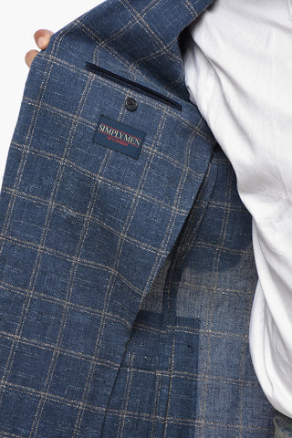 Cotton-Blend Half-Lined Blazer with Windowpane Pattern