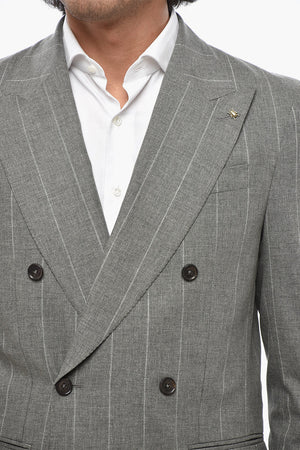 CC COLLECTION Virgin Wool and Silk Blend Double-Breasted Pinstripe Suit