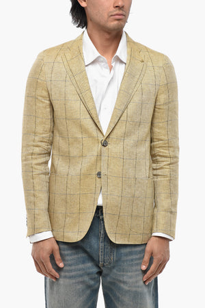 CC COLLECTION Half-Lined Linen Blazer With Windowpane Pattern