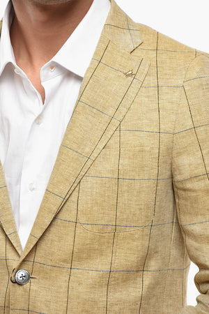 CC COLLECTION Half-Lined Linen Blazer With Windowpane Pattern