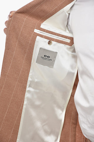 CC COLLECTION 버진 울·실크 혼방 핀스트라이프 2버튼 수트 피크 라펠