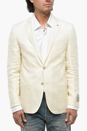 CC COLLECTION Linen Blend Blazer with Classic Lapel and Two Vents