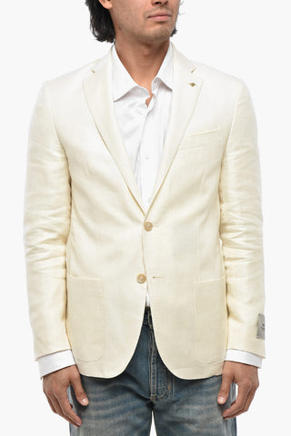 CC COLLECTION Linen Blend Blazer with Classic Lapel and Two Vents