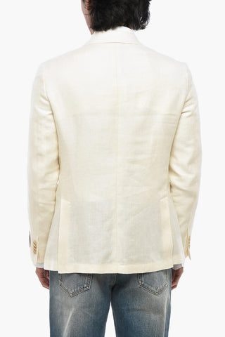 CC COLLECTION Linen Blend Blazer with Classic Lapel and Two Vents