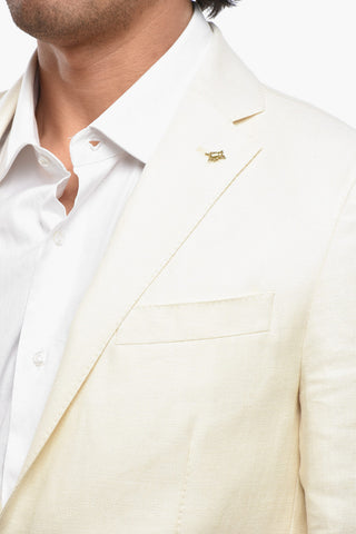 CC COLLECTION Linen Blend Blazer with Classic Lapel and Two Vents