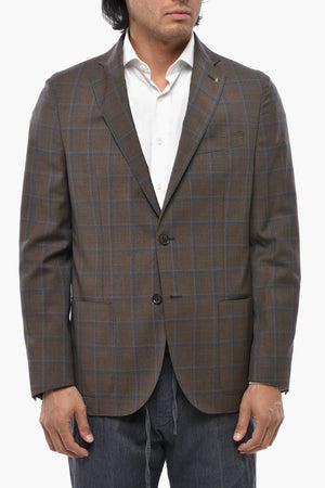 CC COLLECTION Blazer aus Schurwolle mit Karo-Muster und aufgesetzten Taschen
