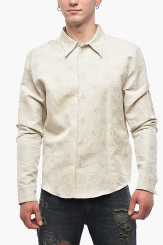 Jacquard-Hemd aus Leinenmischung mit Monogramm-Motiv