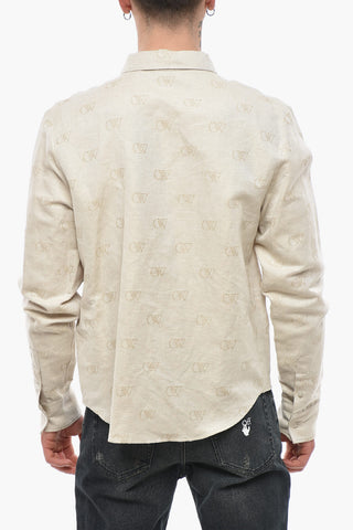 Jacquard-Hemd aus Leinenmischung mit Monogramm-Motiv
