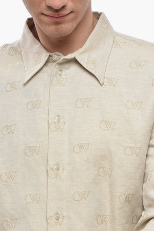 Linen-Blend Jacquard Shirt with Monogram Pattern