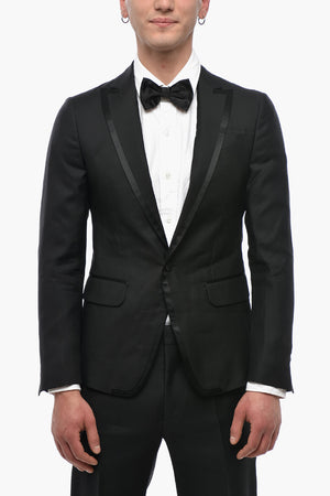 Virgin Wool and Silk Jacket with Peak Lapel
