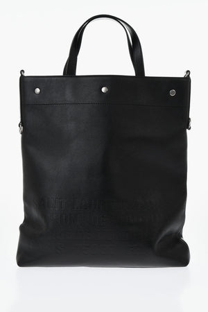Pebbled Leather Tote Bag with Embossed Detail