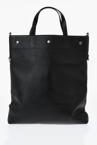 Pebbled Leather Tote Bag with Embossed Detail