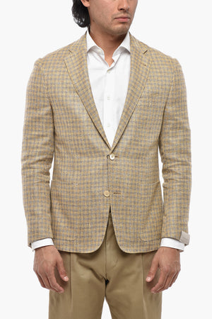 Half-Lined Linen-Blend Blazer with Gingham Pattern