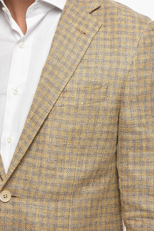 Half-Lined Linen-Blend Blazer with Gingham Pattern
