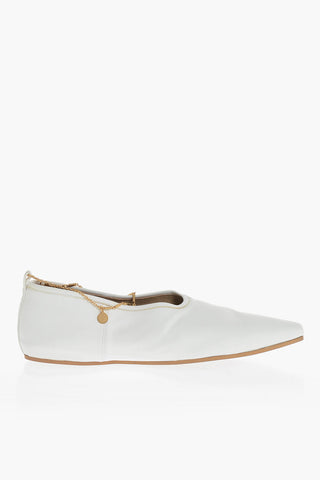 Vegan Leather Pointed-Toe Ballet Flats with Removable Strap