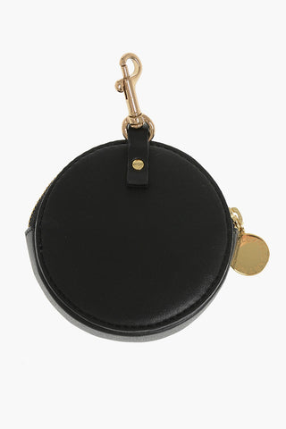 Round Faux-Leather Coin Purse with Gold-Effect Details