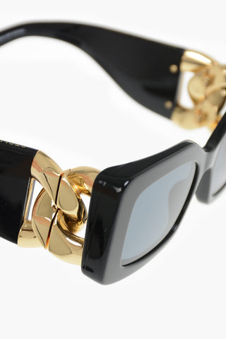 Oversized Rectangular Sunglasses with Gold-Effect Chain Detail