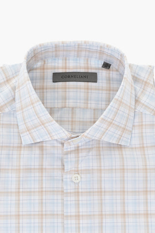 Camicia in Popeline di Cotone a Quadri con Collo Francese