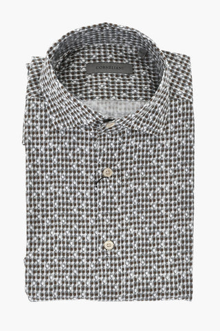 Camicia Casua in Cotone a Fantasia con Collo Francese