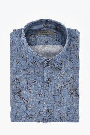 Patterned Linen Shirt With Button-Down Collar