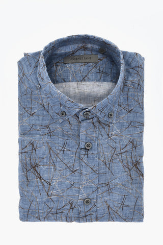 Gemustertes Hemd Aus Leinen Mit Button-Down-Kragen