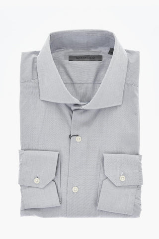 Camicia In Cotone Con Mini Check e Collo Francese