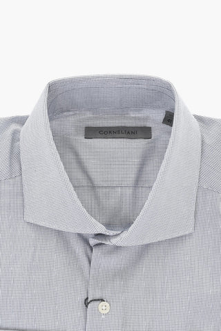 Camicia In Cotone Con Mini Check e Collo Francese