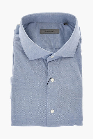 Camicia Casual in Cotone a Fantasia con Collo Francese