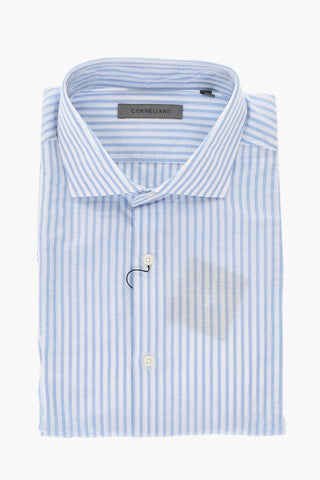 Camicia in Cotone e Lino a Righe con Collo Francese