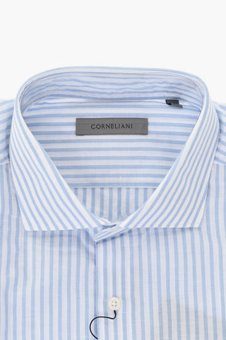Camicia in Cotone e Lino a Righe con Collo Francese
