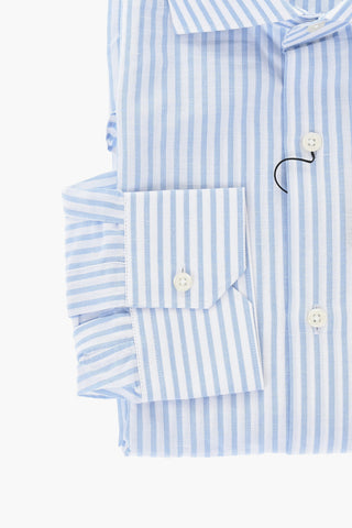 Camicia in Cotone e Lino a Righe con Collo Francese