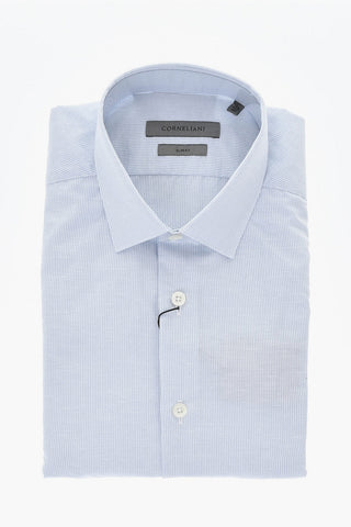 Camicia In Misto Lino A Righe Con Collo Francese