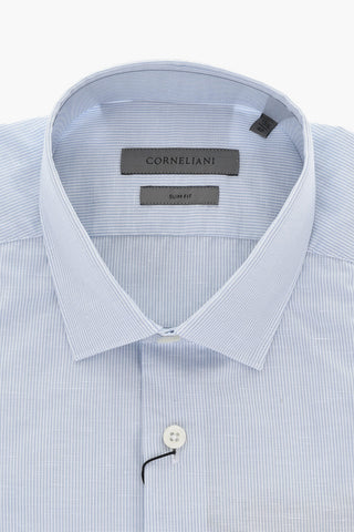 Camicia In Misto Lino A Righe Con Collo Francese