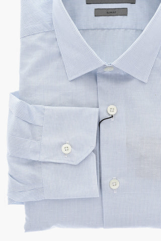 Camicia In Misto Lino A Righe Con Collo Francese
