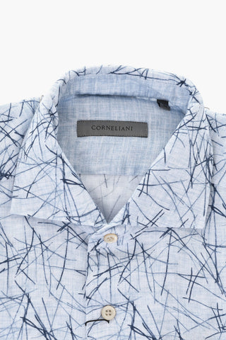 Camicia Casual a Fantasia in Lino con Collo Francese
